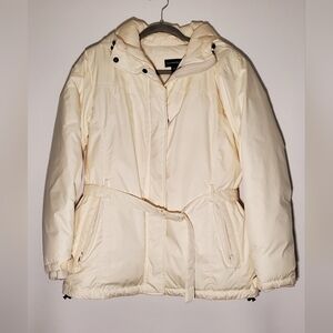 Lands' End Cream Color Belted Puffer Jacket- Women- Size Medium